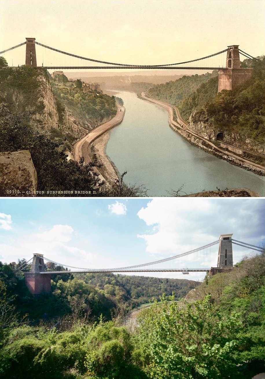 The huge Clifton suspension bridge connects the cliffs over the Avon in Bristol.