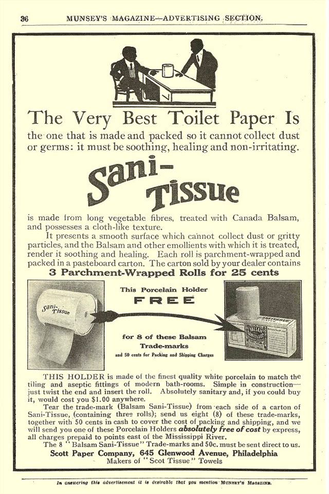 Sani-tissue with free toilet paper holder.