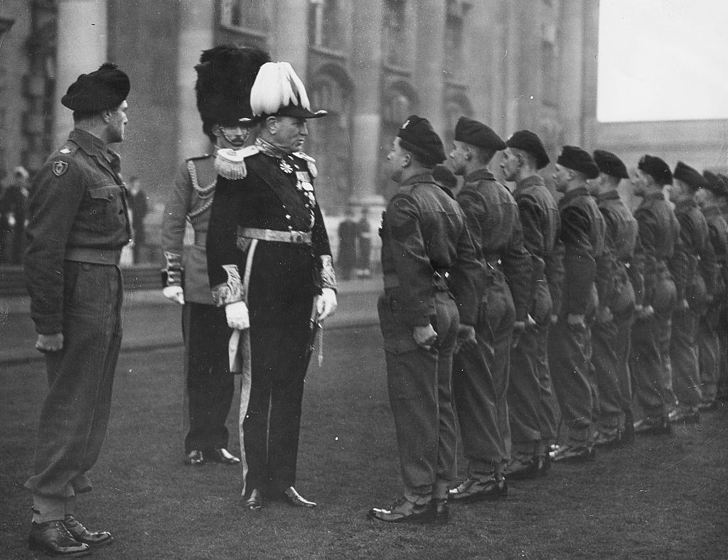 Lord Wakehurst, new Governor of Northern Ireland, inspecting the Guard of Honor of the Northern Irish Brigade on his arrival in Belfast, 1952.