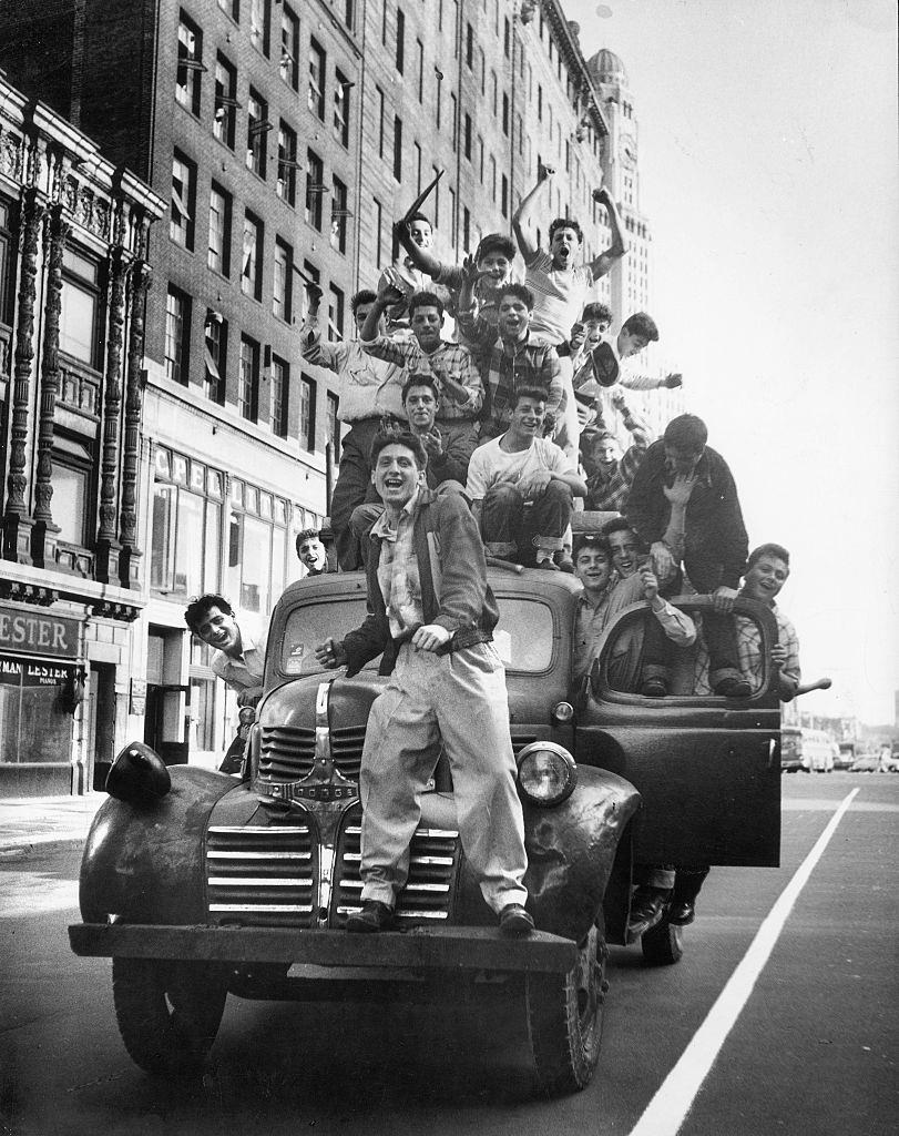 Fans celebrating Dodgers' World Series victory', 1955.