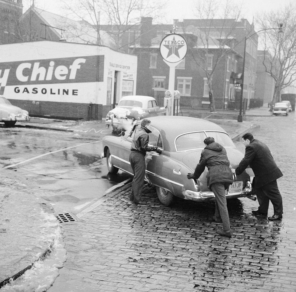 Students at Brooklyn School of Automotive Trades and members of the Automotive Custom Crafters Club are pledged to provide honest service to the motoring public without charge, 1956.