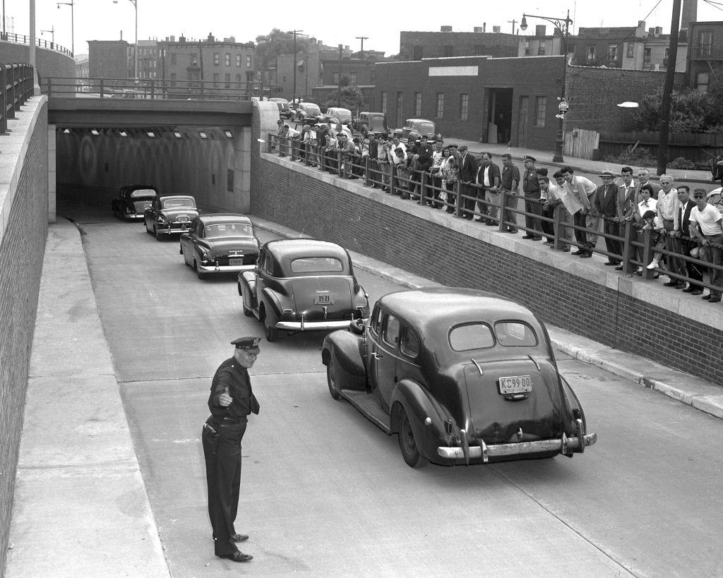 Brooklyn Battery Tunnel opening in 1951. It connects Brooklyn Battery Tunnel and northbound Brooklyn Queens Expressway.