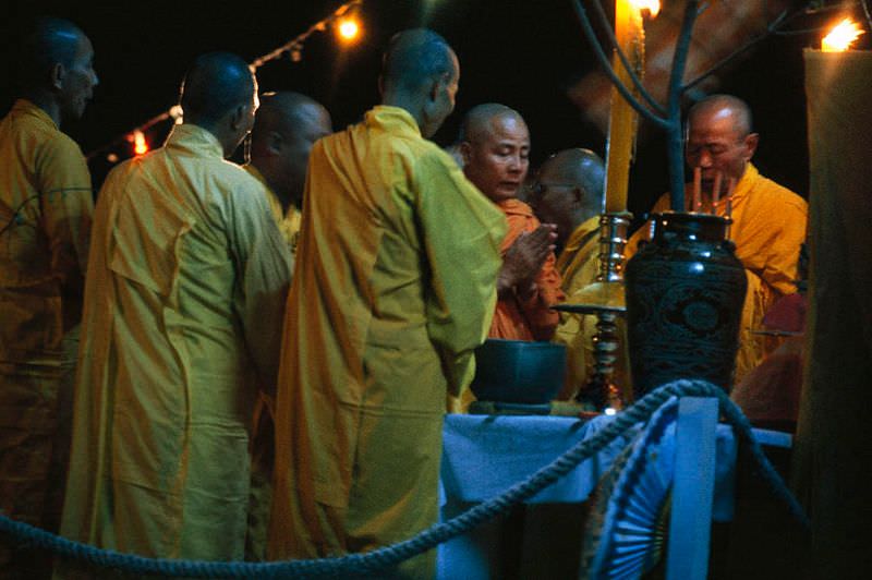 Monks offer midnight prayers to usher in the New Year in Saigon, 1965
