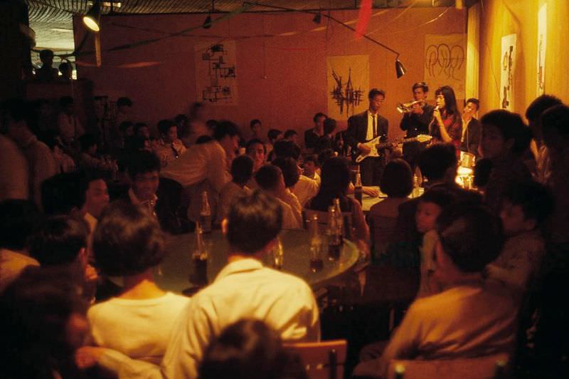 A band entertains in a makeshift nightclub in Saigon, 1965