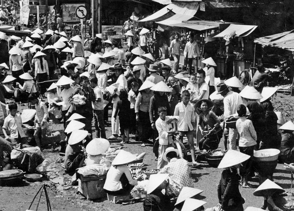 Locals at the market of Ban Me Thout in the province of Dak Lak in the highlands of South Vietnam, 1963