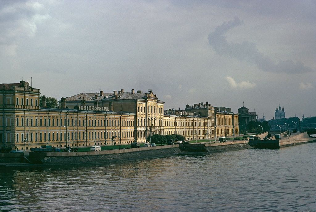 Buildings on the banks of the River Neva in Leningrad, 1973.