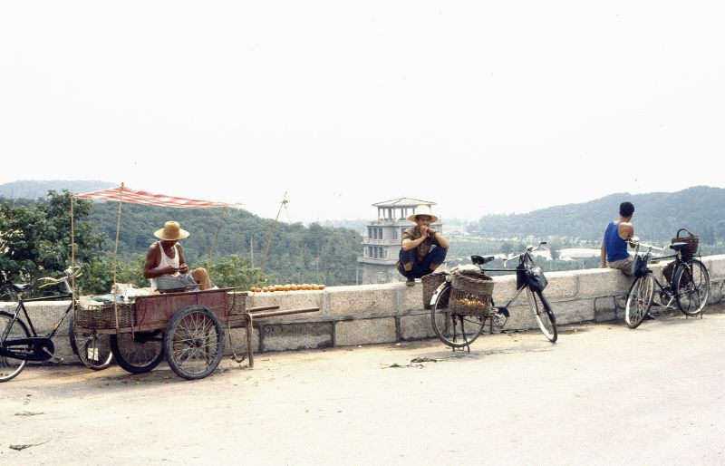 Fruit vendors near dam, probably the dam on the trip to the Ming tombs and Great Wall at Badaling