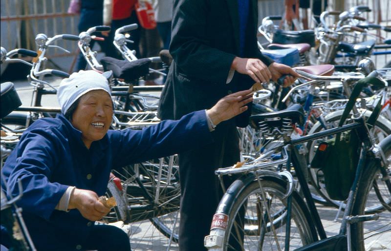 Woman at the bicyle storage