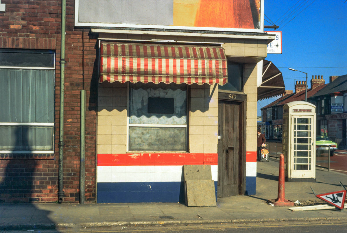 Hessle Road and phone box, Hull, 1981