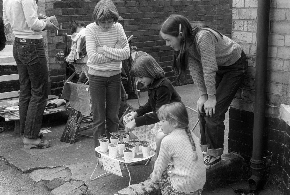 Childrens sale on street, North Hull, 1981
