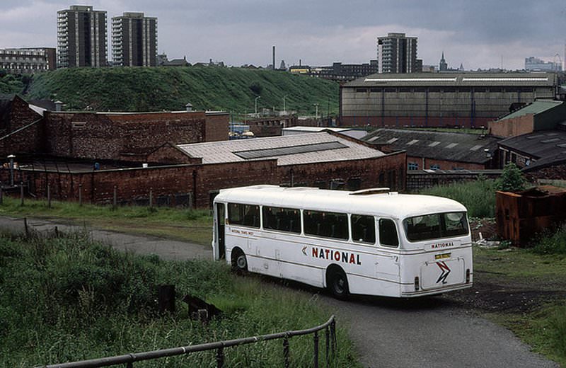 Bus beside the River Irk, 1981