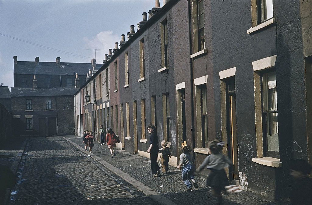 A group of children on a terraced street in Belfast, 1955.