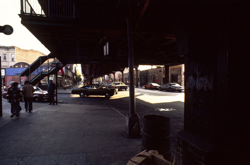 55th street station exit Boro Park, Brooklyn, 1976