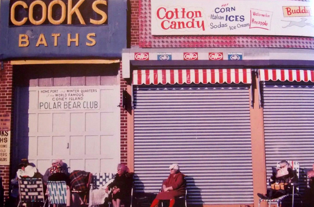 Ladies rest outside Cooks Bath, Coney Island, 1973