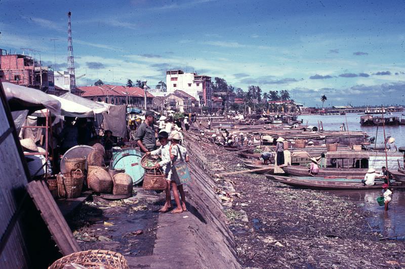 Market at riverfront in Can Tho, 1968