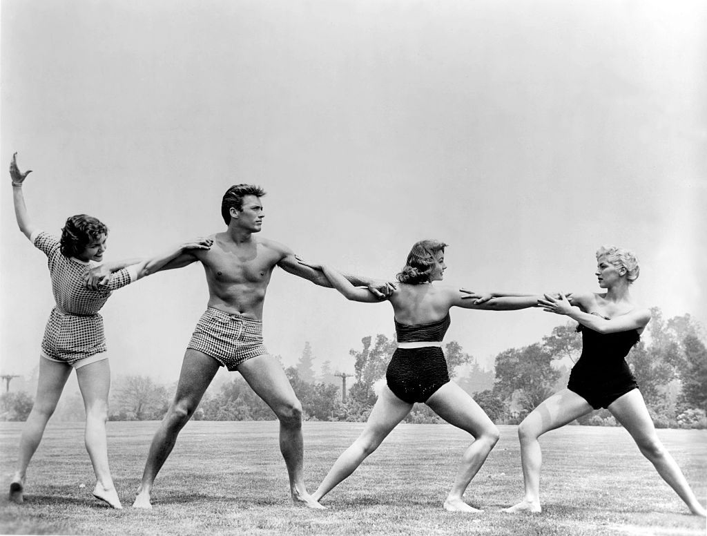 Clint Eastwood with Jane Howard, Myrna Hansen and Dani Crayne, 1950s.
