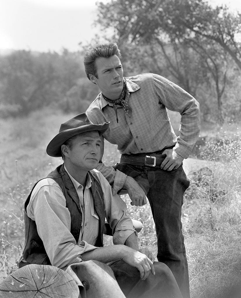 Clint Eastwood with Eric FLeming, 1962.
