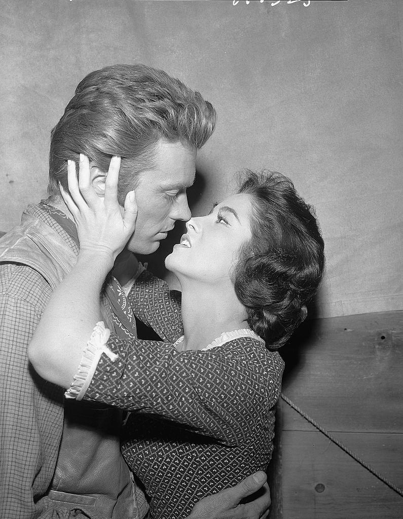 Clint Eastwood with Nancy Hadley on the set of 'Rawhide', 1958.