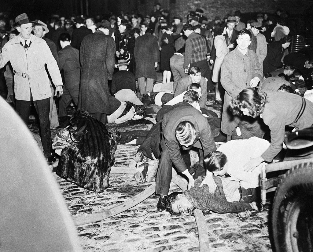Victims lying on the street waiting to be taken to hospitals or morgues.