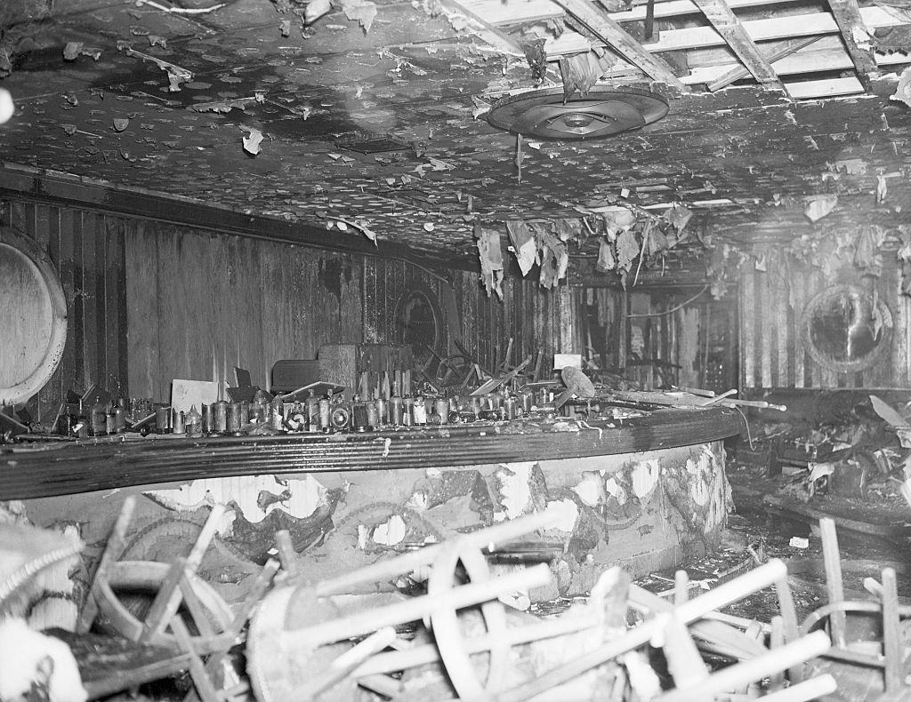 The charred ruins of the bar after the fire.