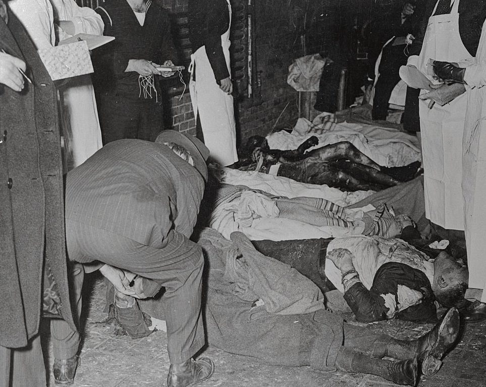 Victims of Cocoanut Grove Night Club fire lying in Morgue.
