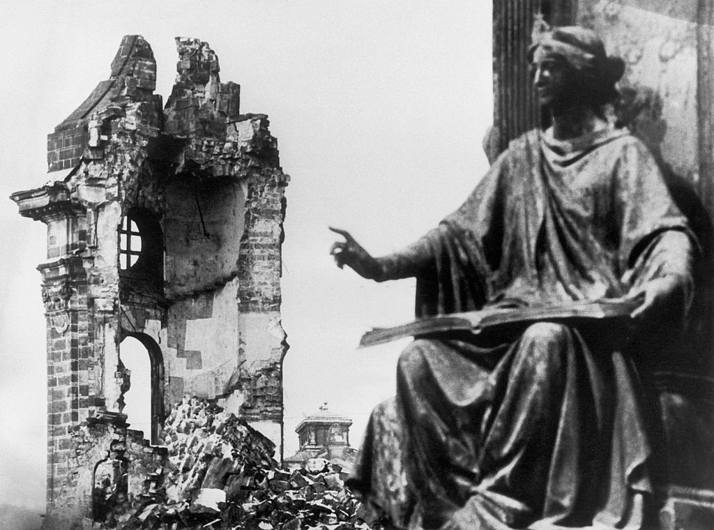The ruins of the Church Notre-Dame in Dresden, Gdr, After Anglo-American Bombings in February Of 1945.