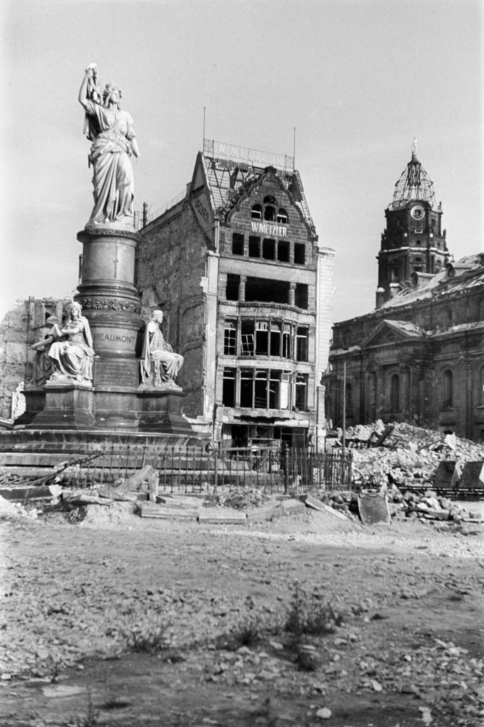 The Old Market in Dresden with the destroyed Germania monument, 17 September 1945.
