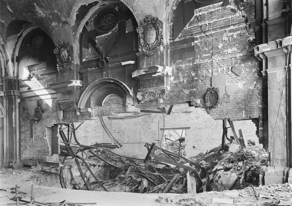 The Main Hall in the ruins of the New Town Hall in Dresden.