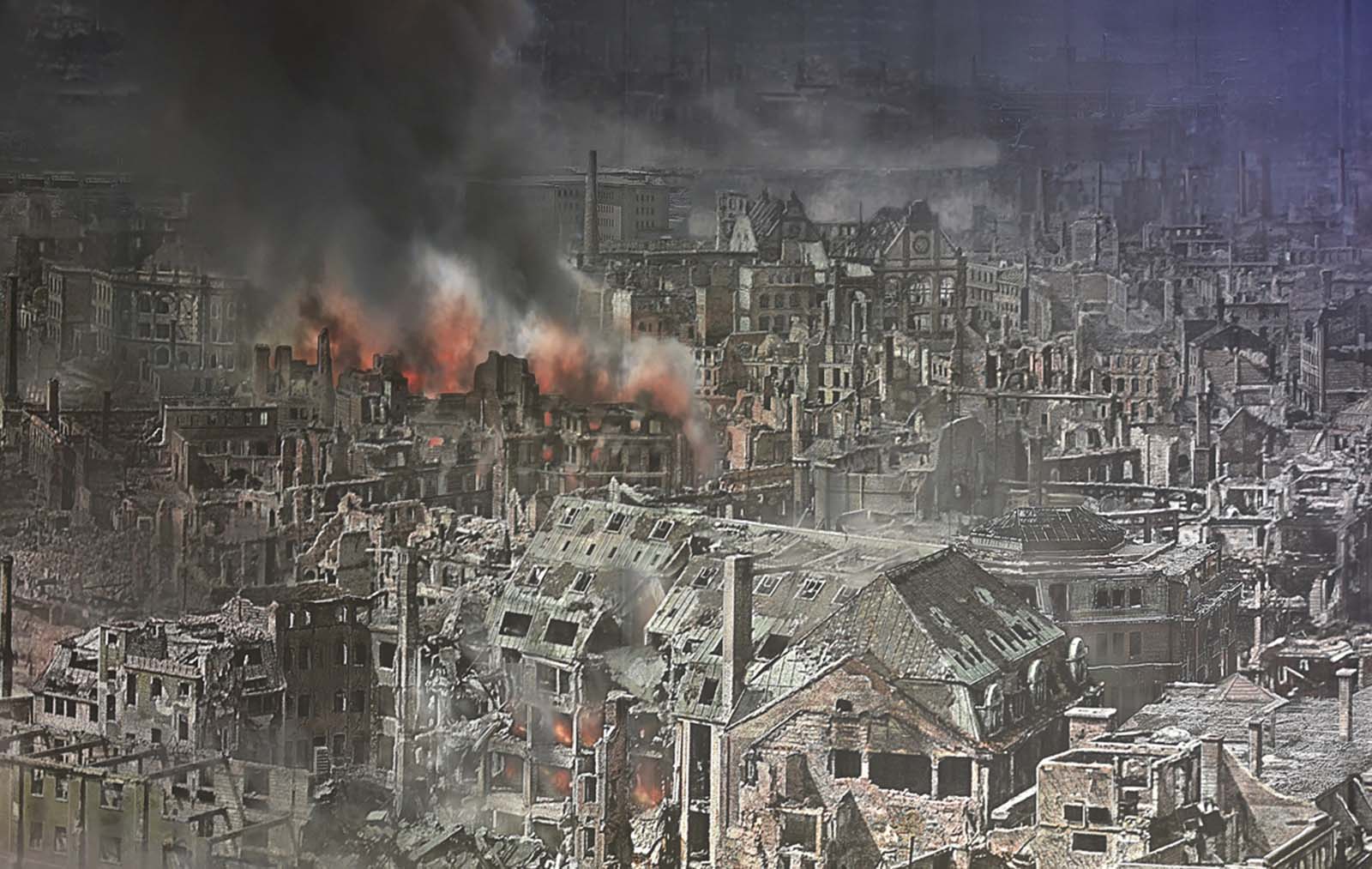 A general view of the a panorama display depicting the city of Dresden in the aftermath of the 1945 Allied firebombing.