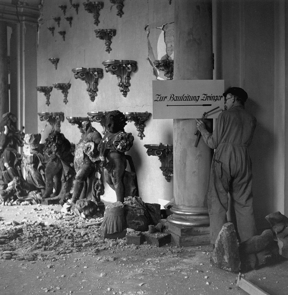 Work continues on the restoration of the Zwinger Gallery, March 1946.