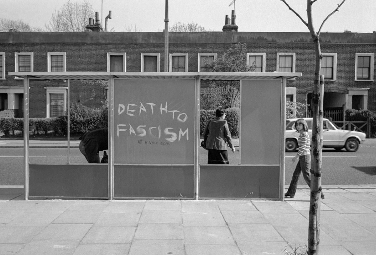 Death to Fascism, Bus Shelter, Battersea, Wandsworth, 1980.