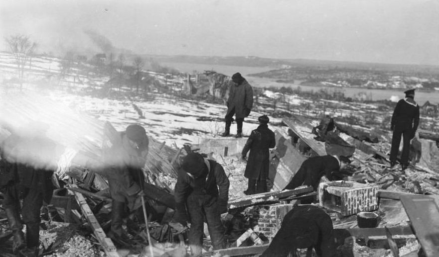 Rescue workers sift through the debris and devastation.