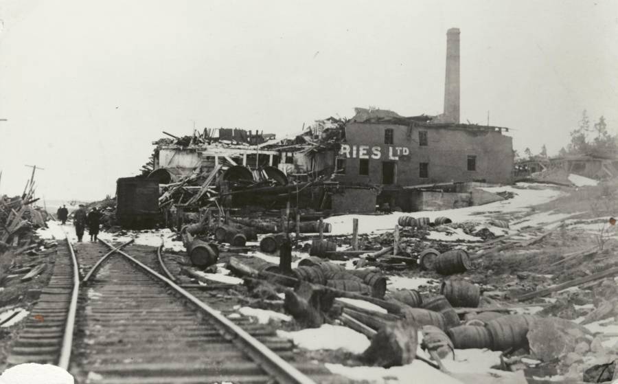 The Army and Navy Brewery company after being torn in half by the blast.