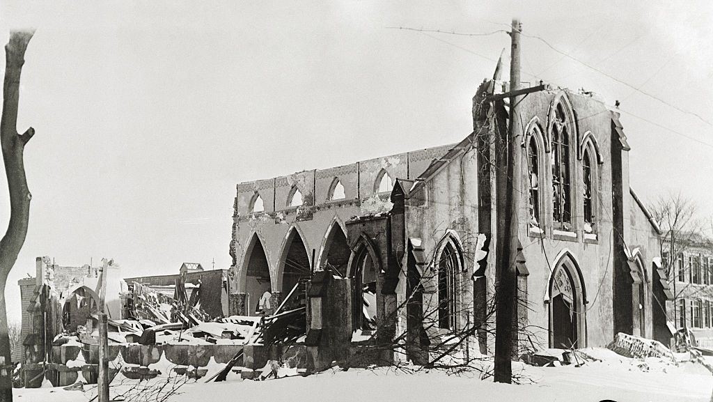 Damaged Church after Harbor Explosion, 1917.