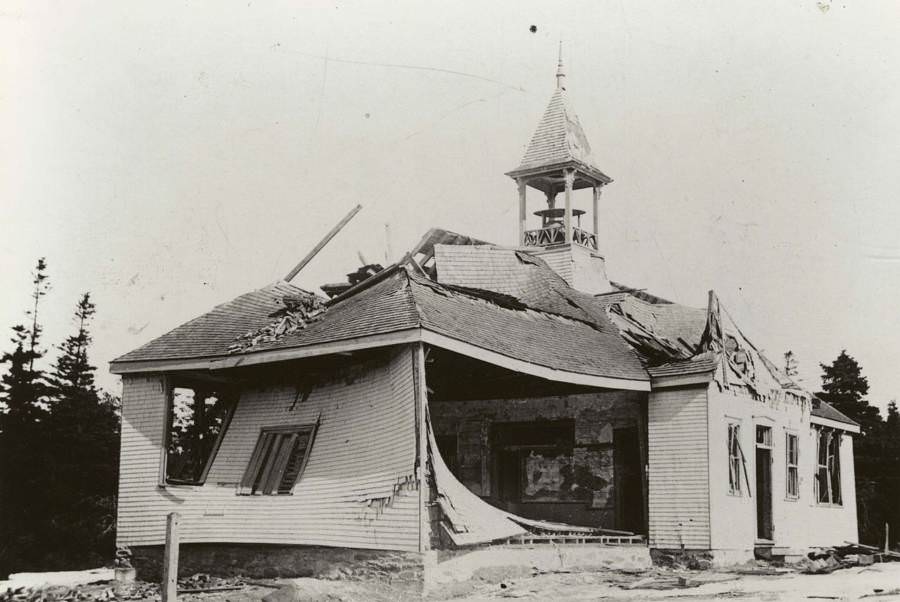 Tufts Cove School, located in the nearby city of Dartmouth, is every bit as destroyed as the homes in Halifax.