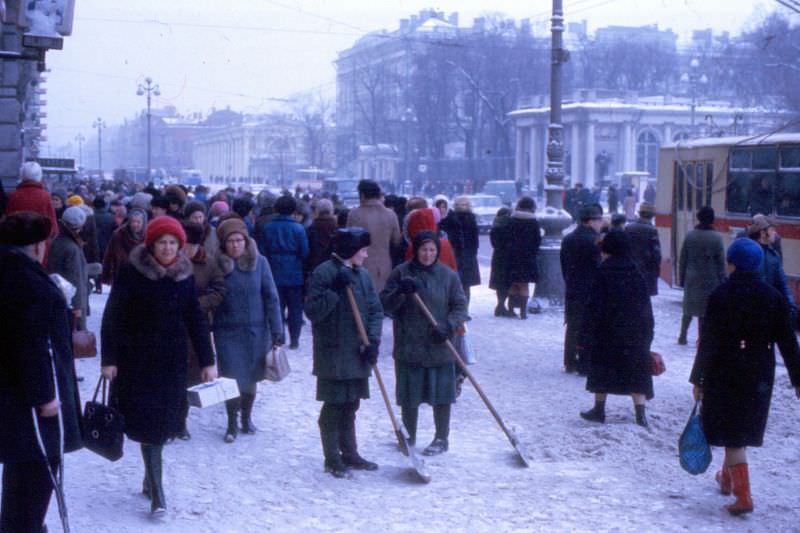 Clearing snow and ice, Nevsky Prospekt, Leningrad, Spring 1977