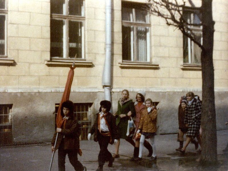 First day of school, Grodnenskii pereulok, down the street from the Residence, Leningrad, 1976