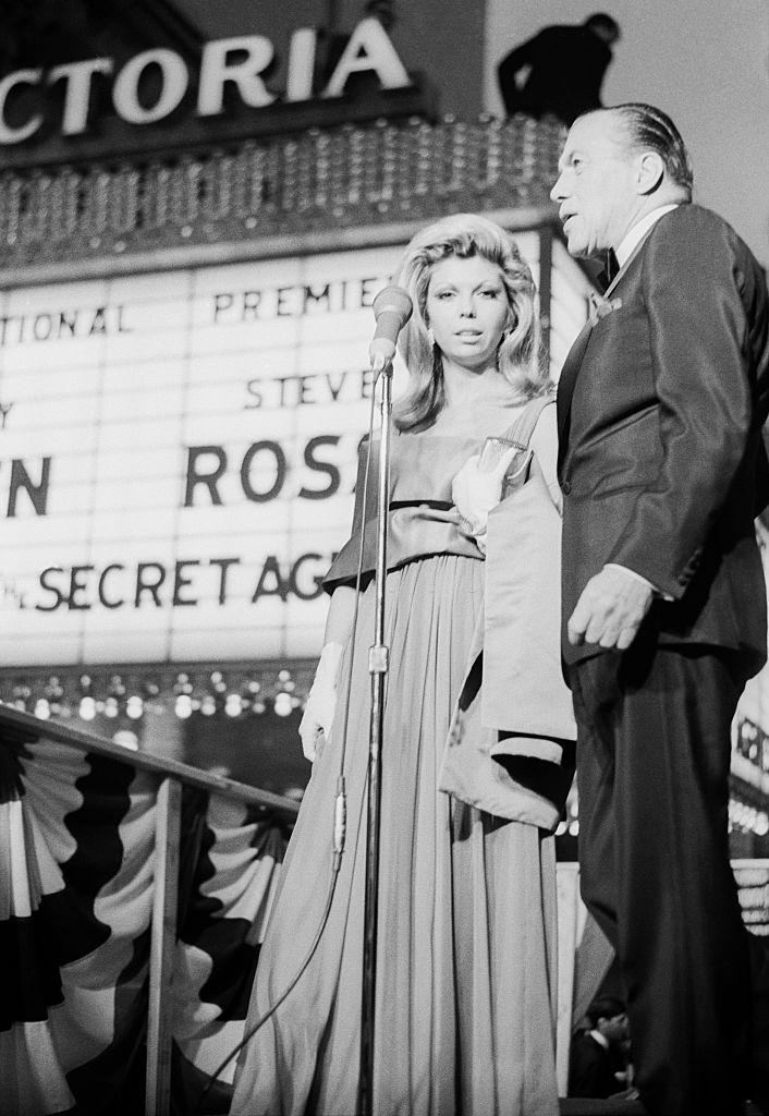 Nancy Sinatra with Ed Sullivan at the premier of 'The Last of the Secret Agents', 1966