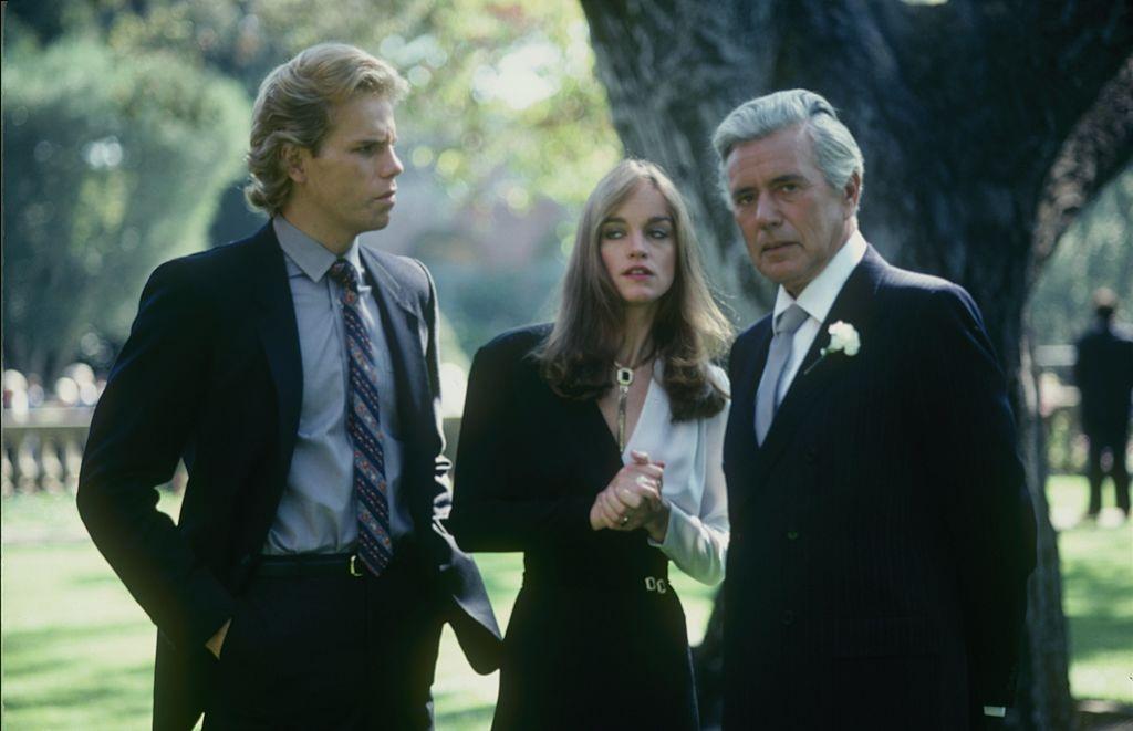 Pamela Sue Martin with Al Corley and John Forsythe in 'Dyansty', 1981.