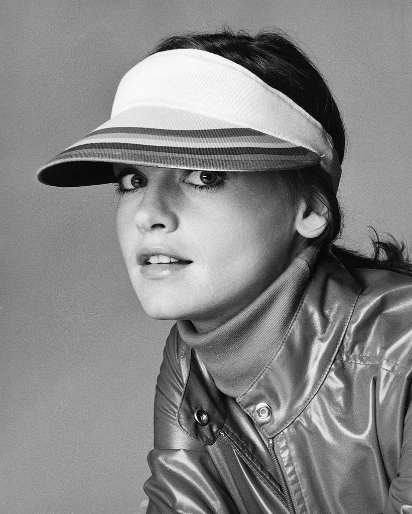 Pamela Sue Martin wearing a sports visor, 1977.