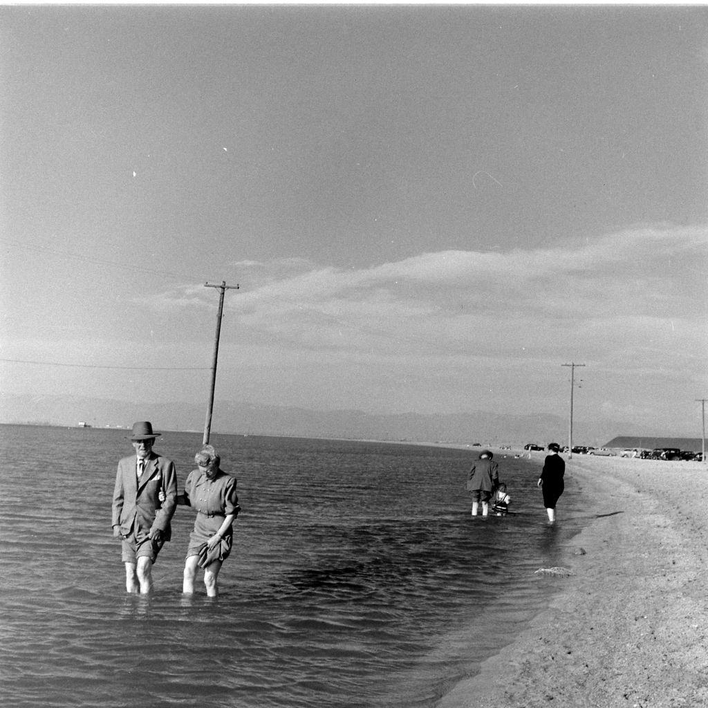 People walking on the Great Salt Lake, June 1948.