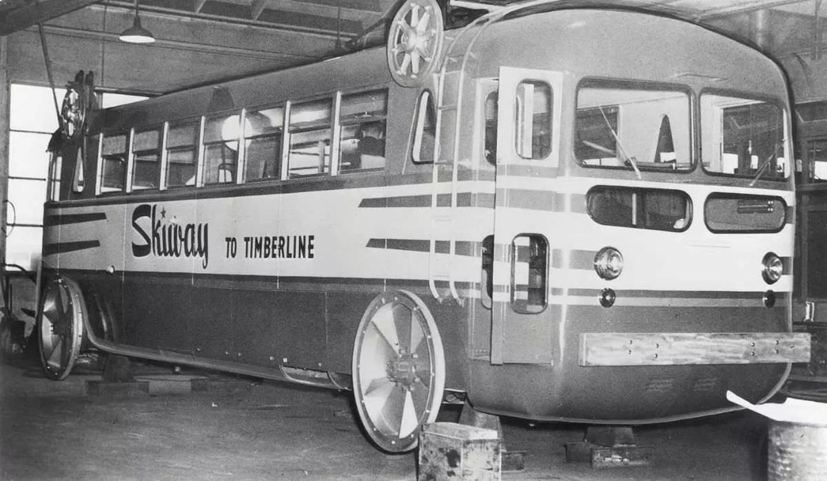It took planners and workers over three years to clear a line for the Skiway and build its structure. Here, the Skiway bus sits at the terminal building.