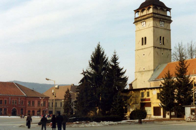 On the right is the Jesuit Church, on the left is the former Hotel Gemer, Rožňava