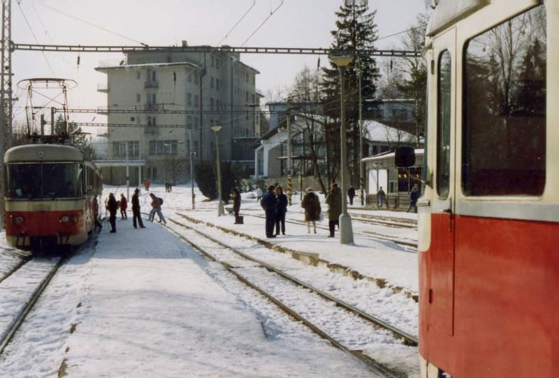 ŽSR Tatra Mountain electric railway in Tatranská Lomnica.