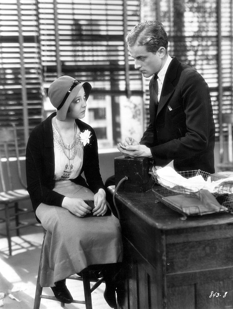 Sylvia Sidney with Phillips Holmes in a scene from the film 'An American Tragedy', 1931.