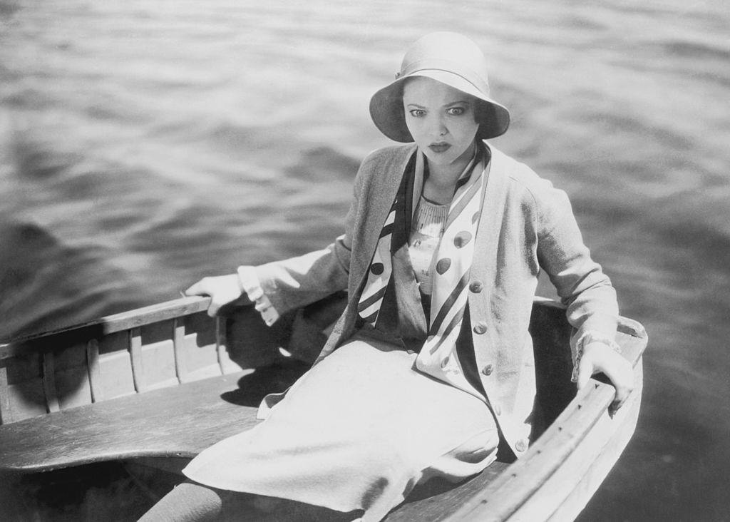 Sylvia Sidney in a small boat from the movie 'An American Tragedy', 1931.