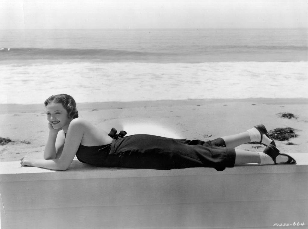 Sylvia Sidney on the beach in front of her Malibu home, 1935.