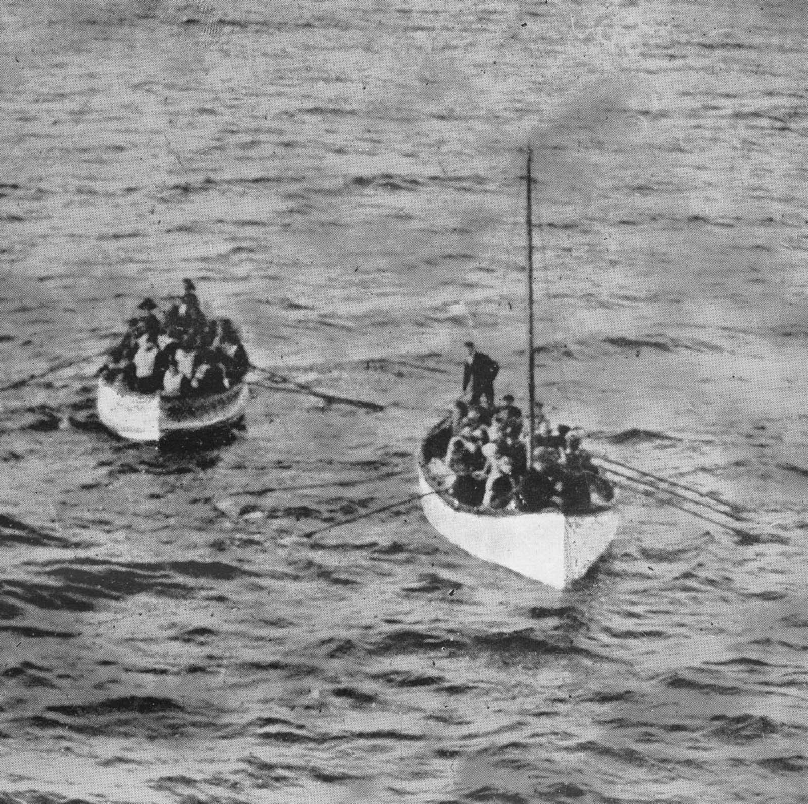 Titanic survivors approach the Carpathia.