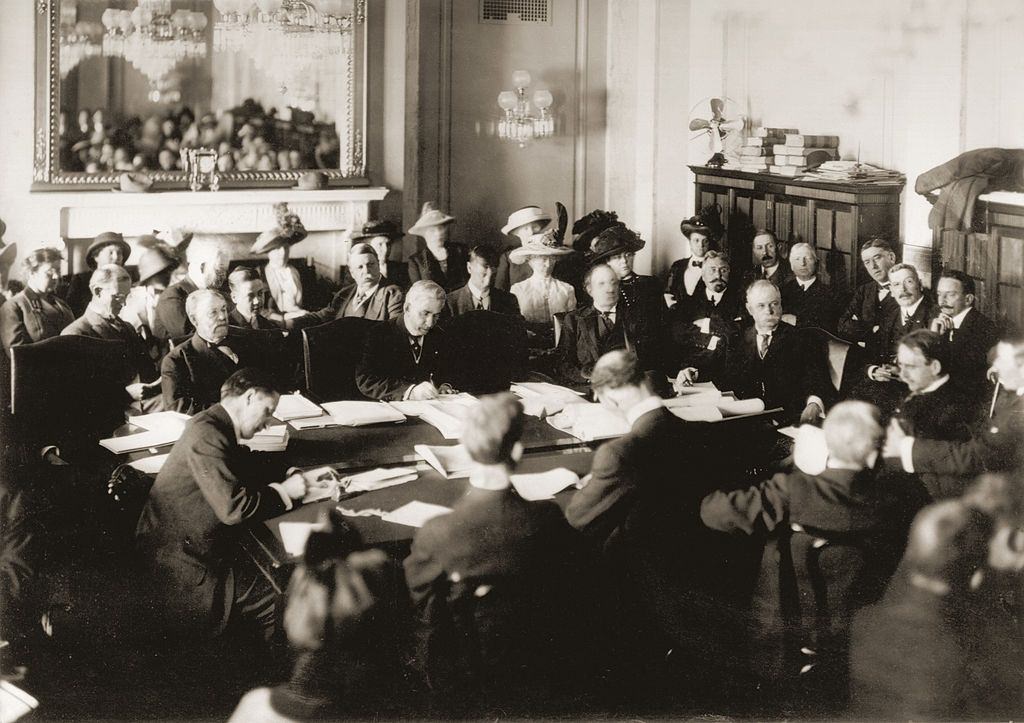 US Senate inquiry into the RMS Titanic sinking, 1912. The hearings took place in New York and Washington between April 19 and May 25.