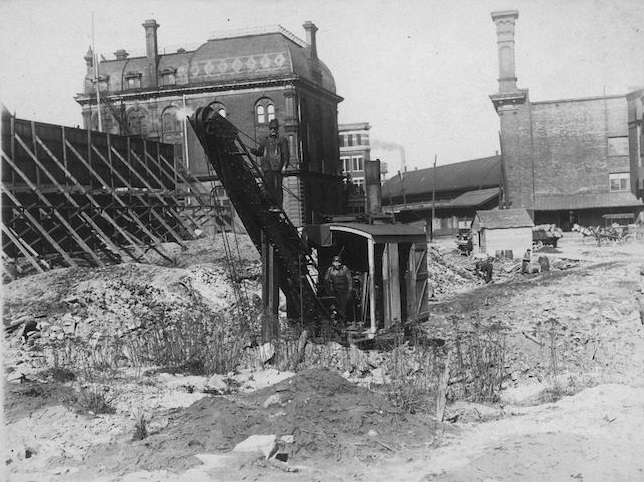 Excavating in the Great Fire ruins for new Customs House, Front Street and Yonge Street.